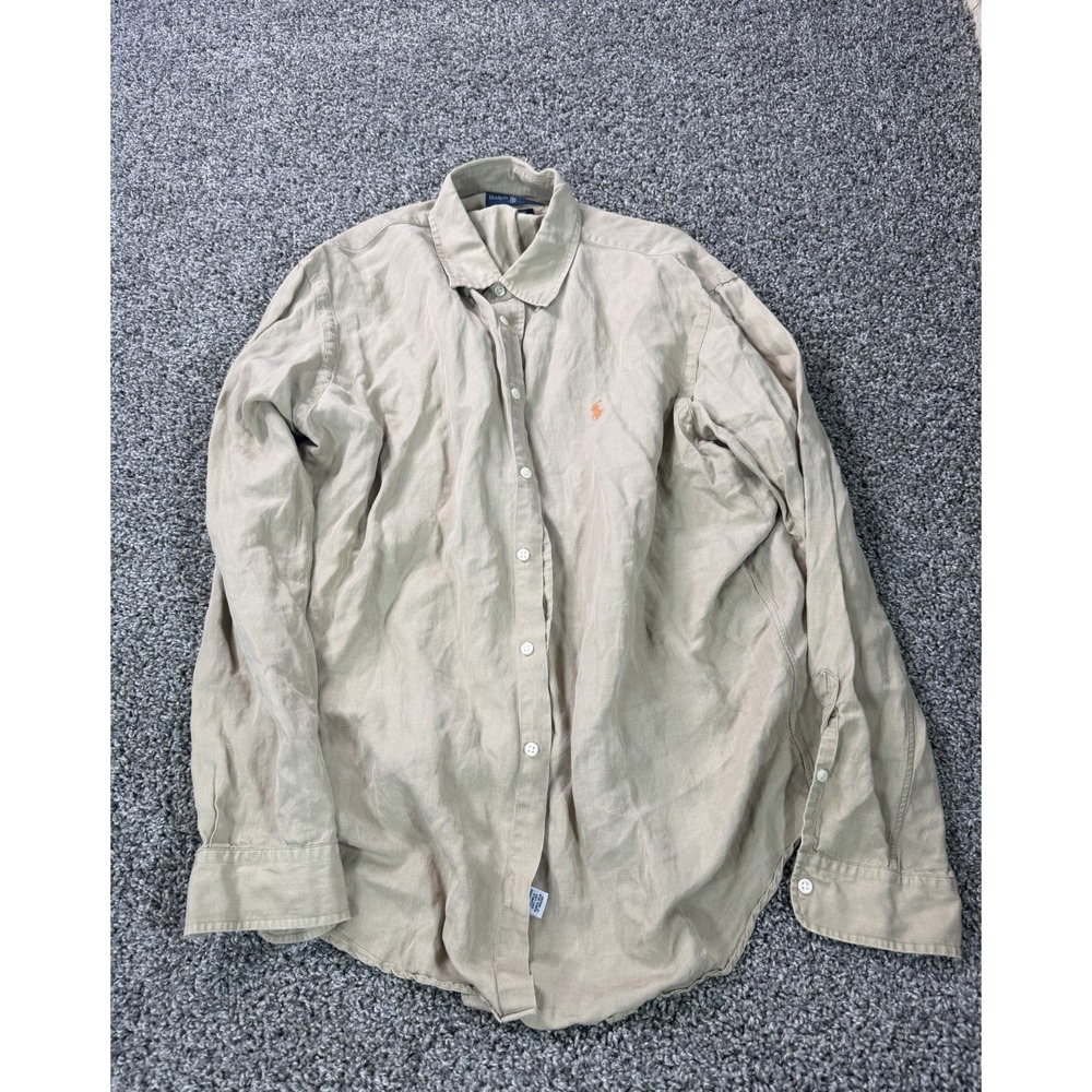Ralph Lauren Linen Blend Long Sleeve Button Down Shirt Men's Size XL Beige
